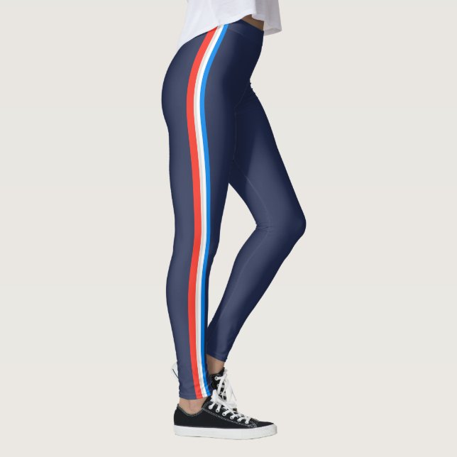 Red Blue Stripes Simple Stylish Navy Blue Leggings (Rechts)