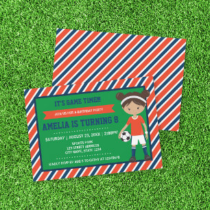 Red Blue Tan Girl Football Invitation Anniversaire