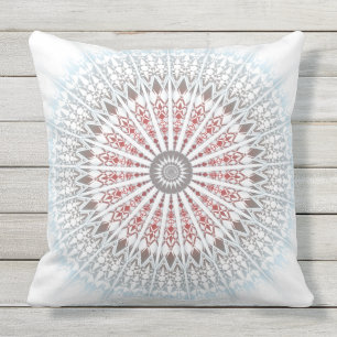 Red Blue Taupe White Mandala Geometric Modern Kissen Für Draußen