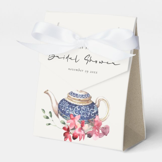 Red Blue Teapot Floral Brautparty Tee Party Geschenkschachtel (Vorderseite)