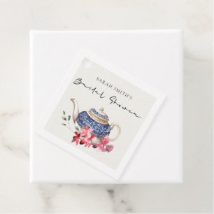 Red Blue Teapot Floral Bridal Shower Tea Party Geschenkanhänger