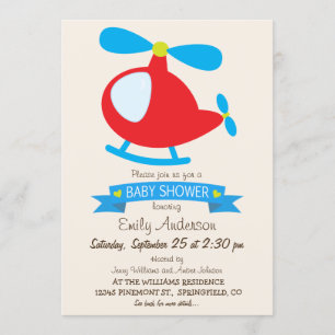 Red & Blue Toy Helicopter Baby Dusche Einladung