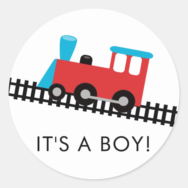 Red & Blue Train Es ist ein Boy Gefälligkeitsaufkl Runder Aufkleber (Vorderseite)