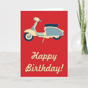 Red Blue und Creme Retro Scooter Geburtstagskarte Karte