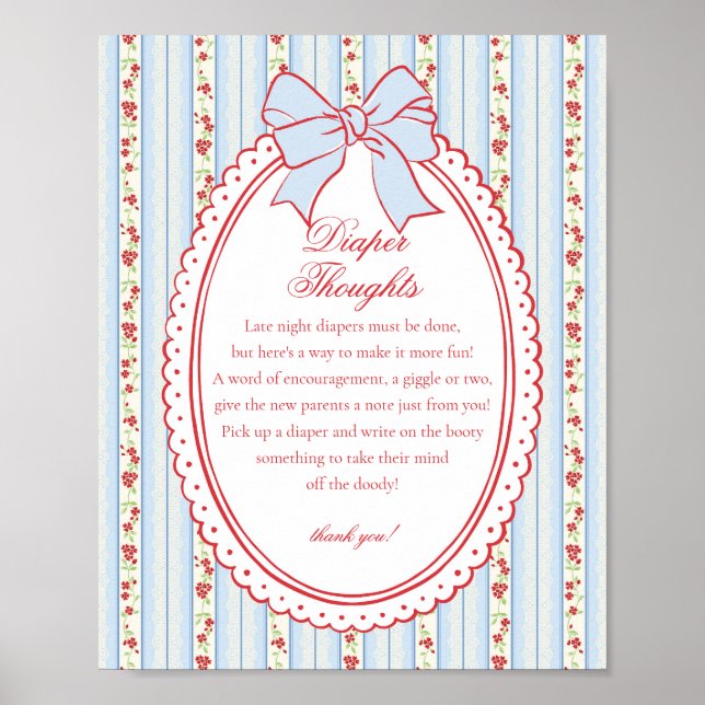 Red & Blue Vintage Fancy Floral Diaper Thoughts Poster (Vorne)
