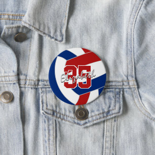Red blue volleyball athllet name jersey nummer button