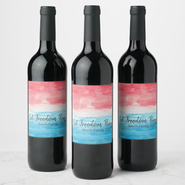 Red & Blue Water Color Wine Label Weinetikett (Flaschen)
