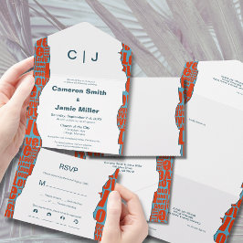 Red Blue Wedding Irreguläre Typografie Border All In One Einladung