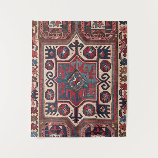 Red Blue Western Santa Fe Cowboy Verziert  Wandteppich (Vorderseite)