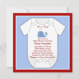 Red Blue Whale Baby Boy Dusche Einladung