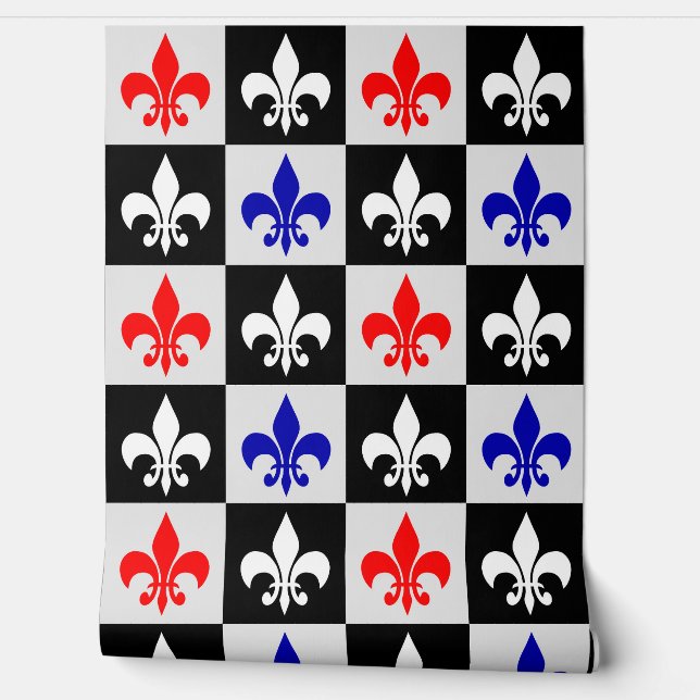 Red Blue White Fleur-De-Lis-Tapete Tapete (Abrollen)