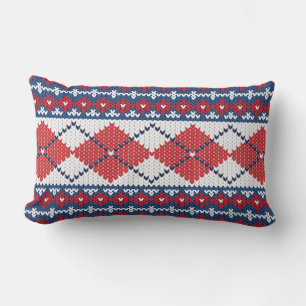 Red Blue & White Nordic Fair Isle Raute Muster Lendenkissen