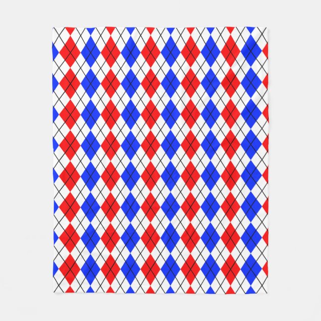 Red Blue White Raute Diamond Muster Design Fleecedecke (Vorderseite)