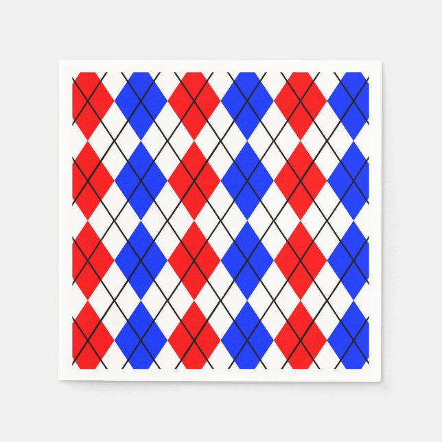 Red Blue White Raute Diamond Muster Design Serviette (Vorderseite)