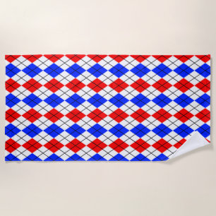 Red Blue White Raute Diamond Muster Design Strandtuch