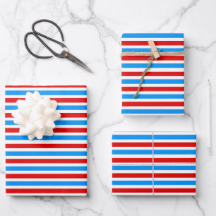 Red Blue White Stries Unabhängigkeitstag Geschenkpapier Set