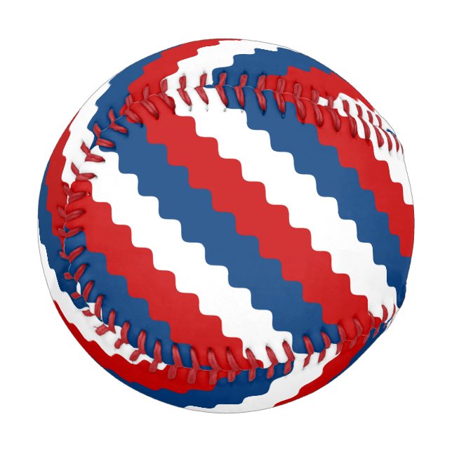 Red Blue White Wavy Stripes Baseball (Rückseite Rechts)