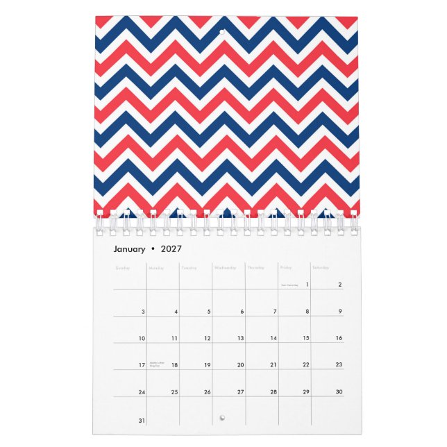 Red Blue White Zig Zag Lines Geometric Baseball Kalender (Jan 2027)