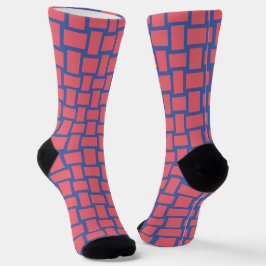 Red Blue Woven Blocks Muster Socken