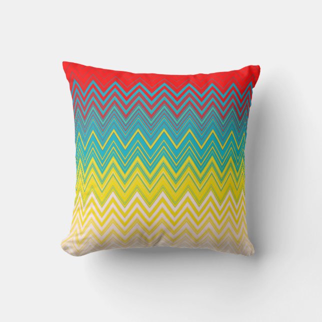 Red Blue Yellow Chic Einzigartiges Zigzag Muster Kissen (Vorderseite)