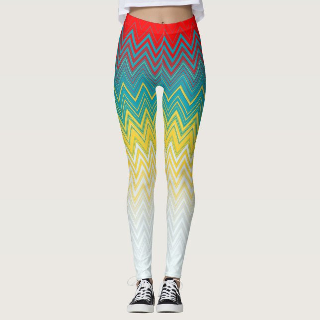 Red Blue Yellow Chic Einzigartiges Zigzag Muster Leggings (Vorderseite)