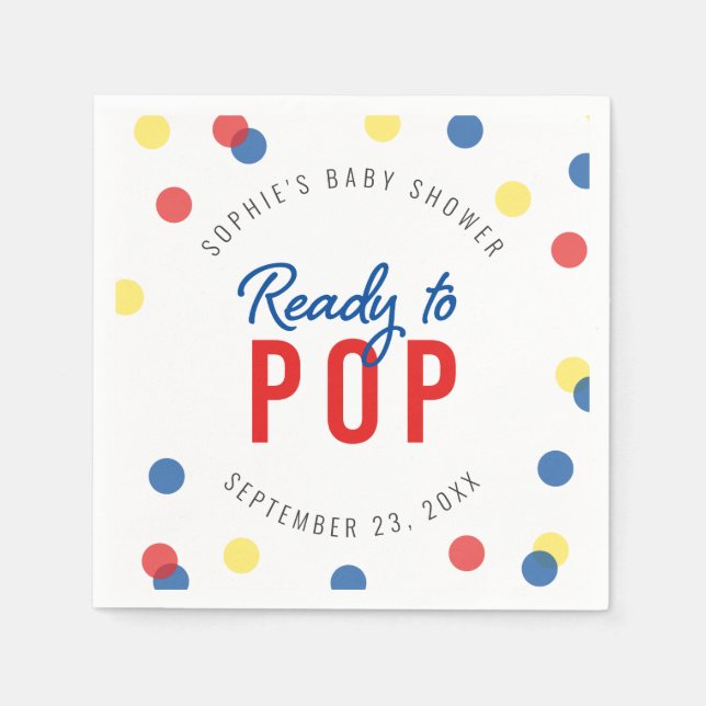 Red Blue Yellow Confetti Bereit zum Pop Babydusche Serviette (Vorderseite)