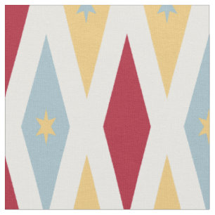 Red Blue Yellow Diamonds and Stars Mitte Jahrhunde Stoff