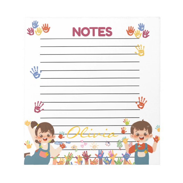 Red Blue Yellow Playful Kids Personalized Notepad Notizblock (Vorderseite)