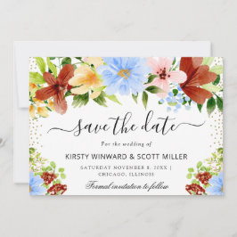 Red Blue Yellow Summer Blume Hochzeit Save The Date