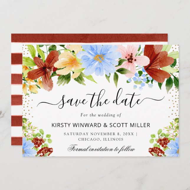 Red Blue Yellow Summer Blume Hochzeit Save The Date (Vorne/Hinten)