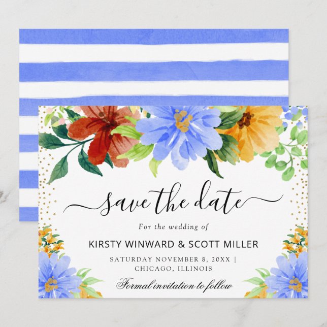 Red Blue Yellow Summer Blume Hochzeit Save The Date (Vorne/Hinten)