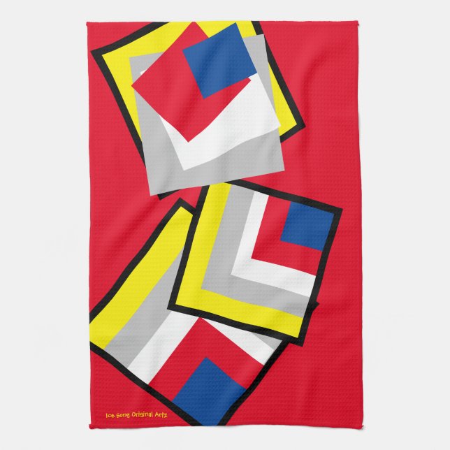 Red Blue Yellow White Gray Black Geometric Black Geschirrtuch (Vertikal)