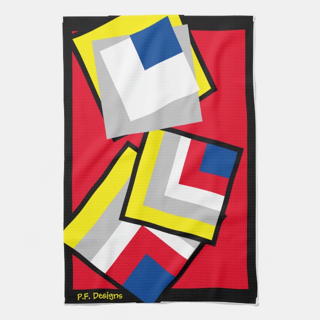 Red Blue Yellow White Gray Black Geometric Black Geschirrtuch (Vertikal)