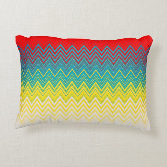 Red Blue Yellow White Zigzag Dekokissen (Rückseite)