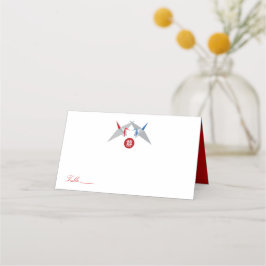 Red & Blue Zen Origami Paper Cranes Asia Wedding Platzkarte