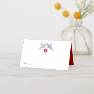 Red & Blue Zen Origami Paper Cranes Asia Wedding Platzkarte