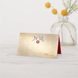 Red & Blue Zen Origami Paper Cranes Asia Wedding Platzkarte
