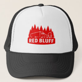 Red Bluff Bigfoot-Sattelzug und Wald-Silhouette Truckerkappe