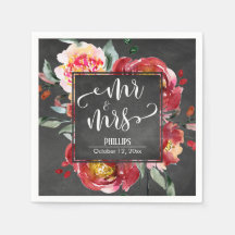 Red Blume Bouquet Mr & Mrs Typografy Chalkboard