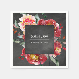 Red Blume Bouquet White Names, Datum auf Chalkboar Serviette