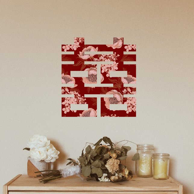 Red Blume Double Xi Chinesisch Hochzeit Fensteraufkleber (Red Flower Double Xi Chinese Wedding Window Cling)