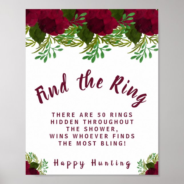 Red Blume Finden Sie das Ring Brautparty Game Sign Poster (Vorne)