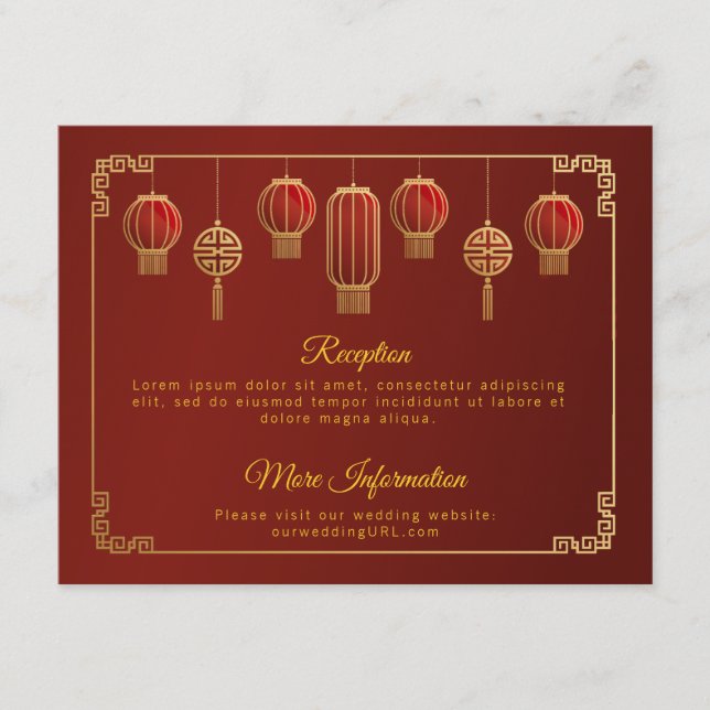 Red Blume Gold Trim Chinese Hochzeitsfeier Begleitkarte (Vorderseite)