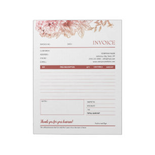 Red Blume Line Art Rechnungen für kleine Unternehm Notizblock