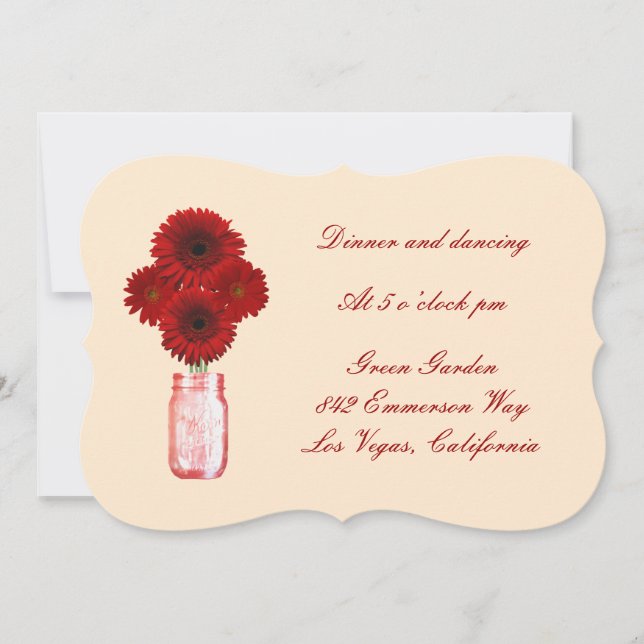 Red Blume Mason Jar Empfang Card Einladung (Vorderseite)