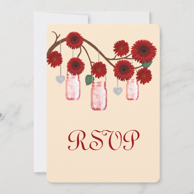 Red Blume Mason Jars Response Card Einladung (Vorderseite)