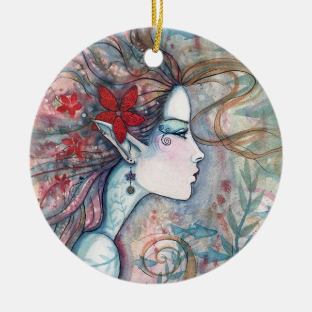 Red Blume Mermaid Ornament (Vorne)