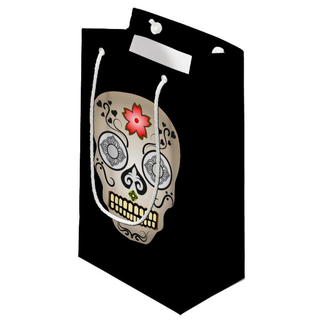 Red Blume Sugar Skull Kleine Geschenktasche Kleine Geschenktüte (Vorderseite Schrägansicht)