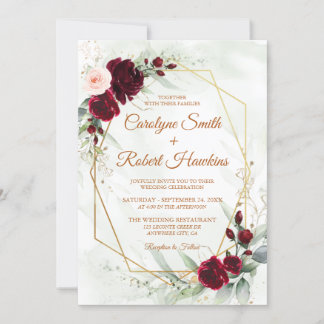 Red Blush Burgundy Goldene Grüne Hochzeit Einladung