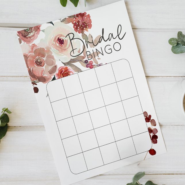 Red Blush Floral Rose Brautparty Bingo (Von Creator hochgeladen)